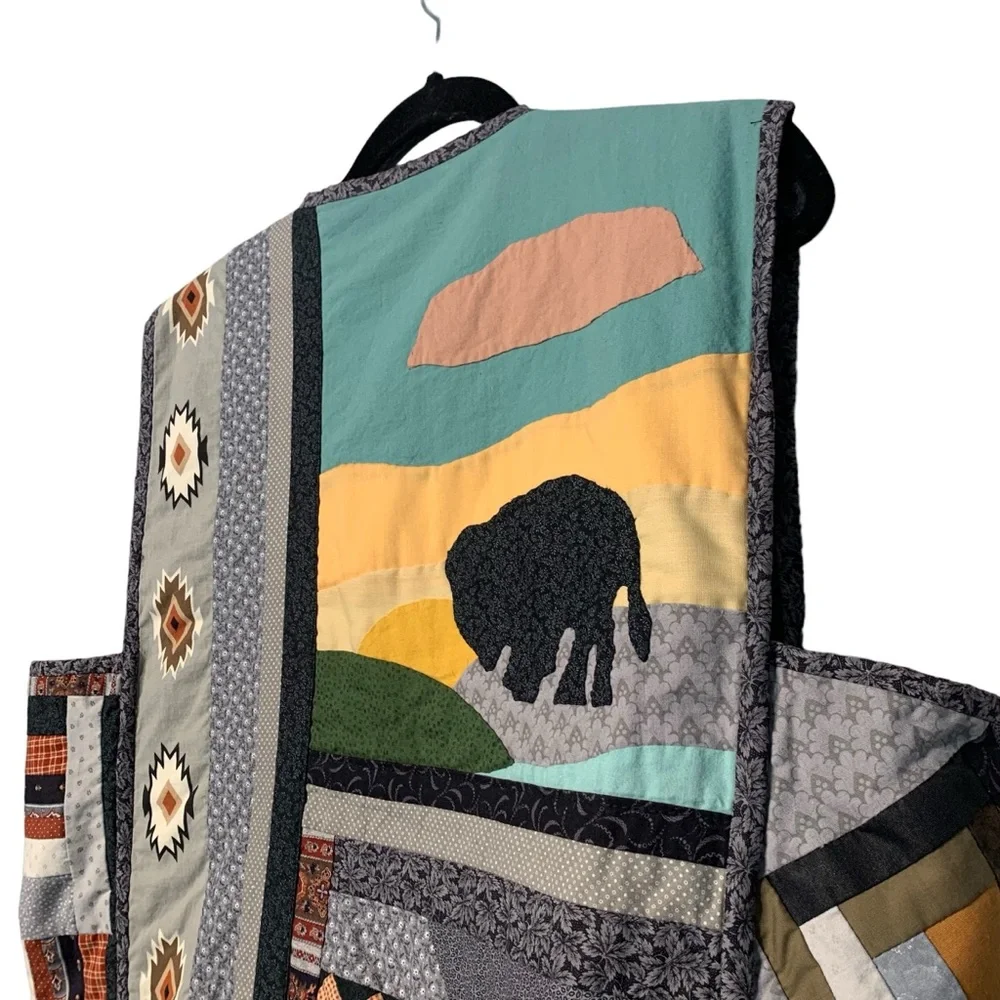 Vintage Handmade Patchwork Quilted Buffalo Prairie Vest Southwest Large